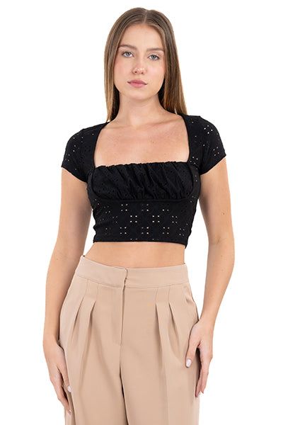 Top crop eyelets manga corta sold by Shasa product image thumbnail 2