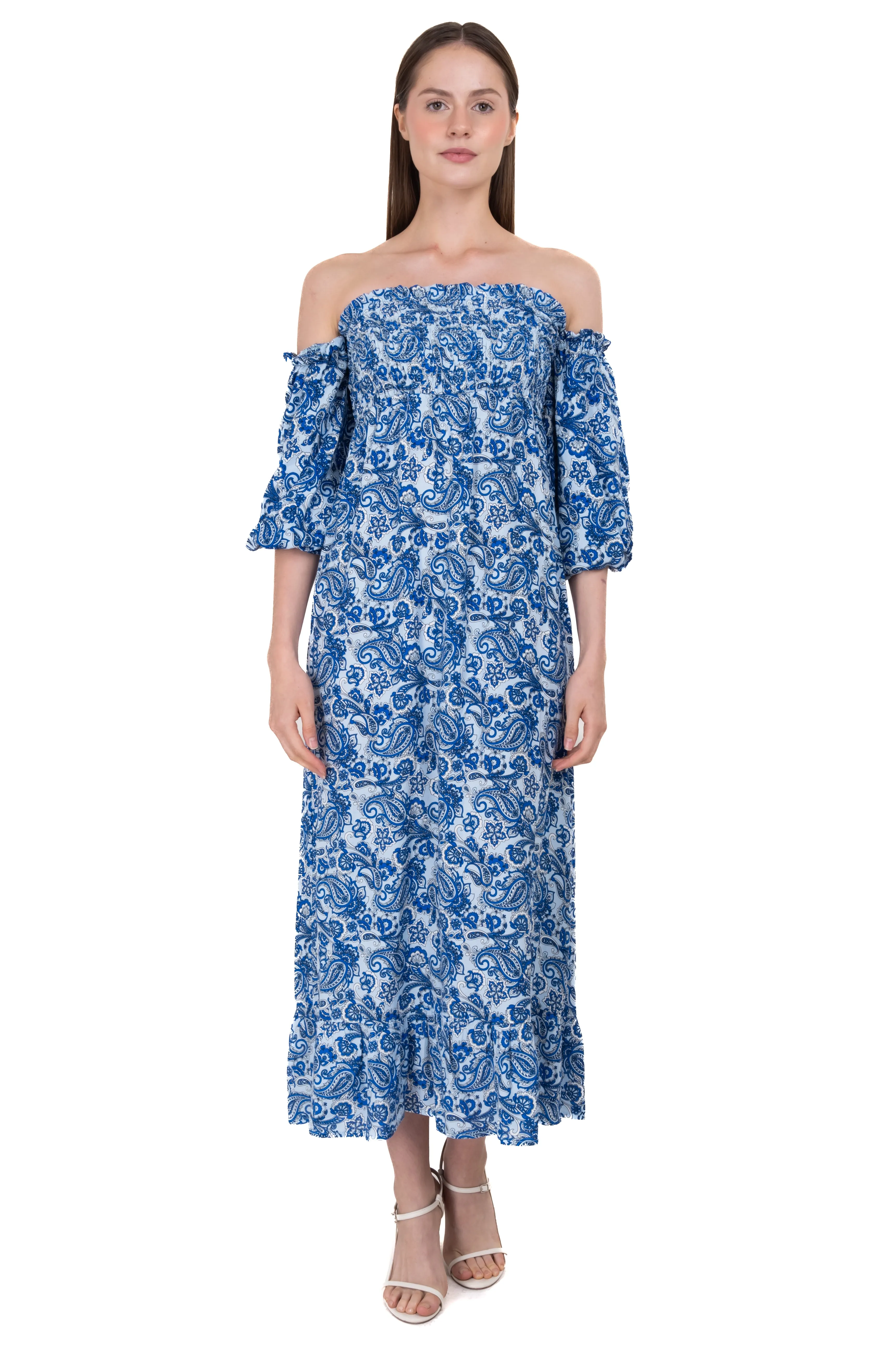 Vestido maxi hombros descubiertos paisley sold by Shasa