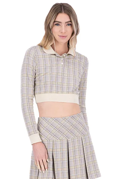 Top crop cuello polo cuadros sold by Shasa