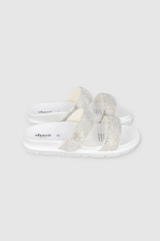 SANDALIA DOS TIRAS BRILLOS SLIDE sold by Shasa