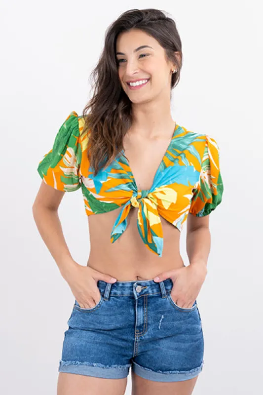 Top crop manga abullonada tropical sold by Shasa