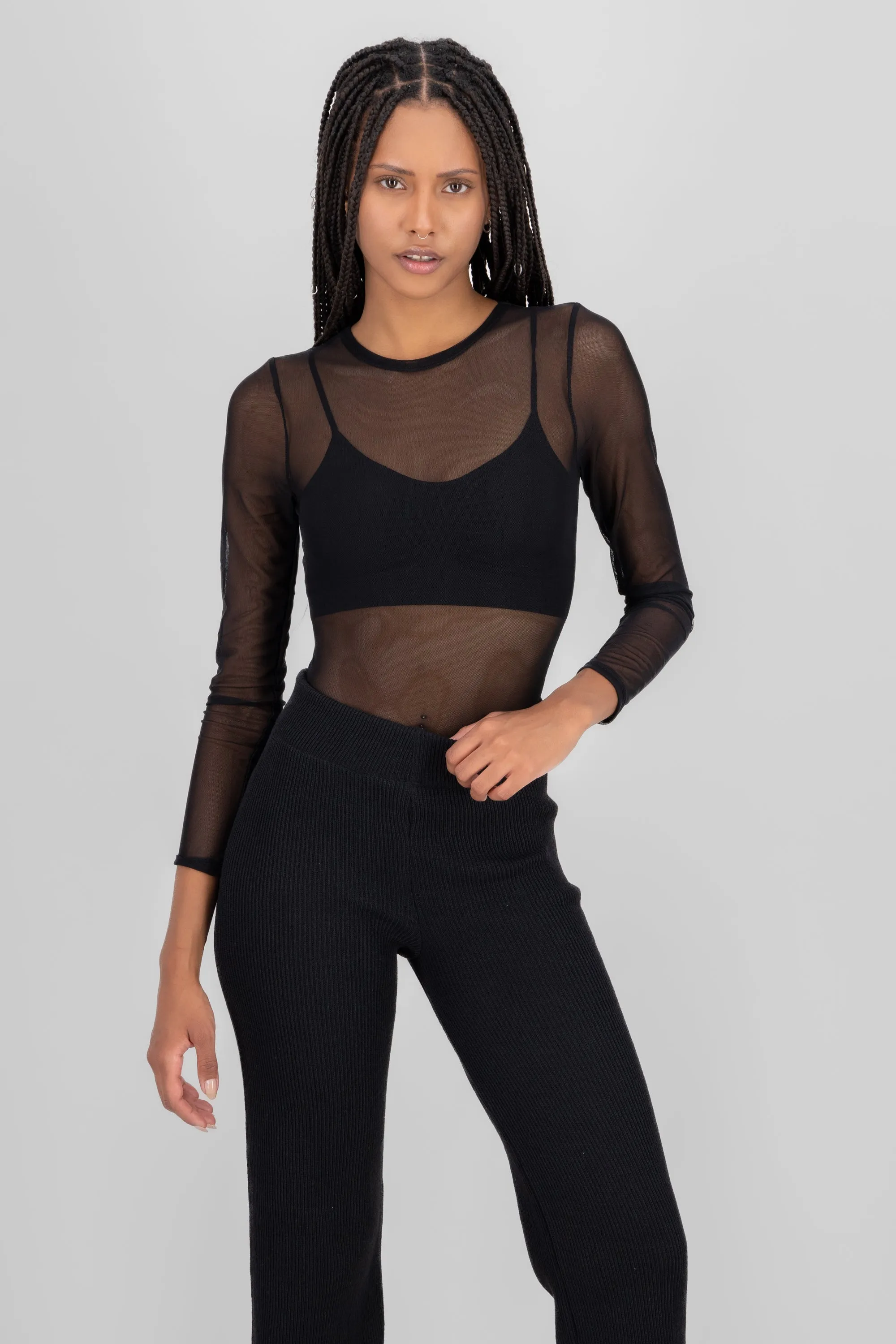 Bodysuit de manga larga de mesh liso sold by Shasa