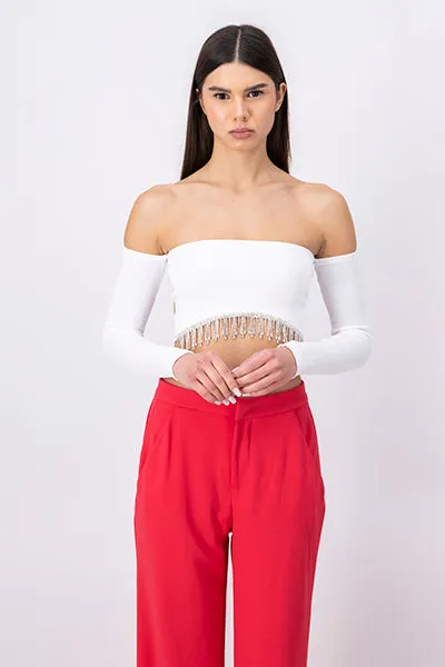 Top Crop Manga Larga Brillos sold by Shasa