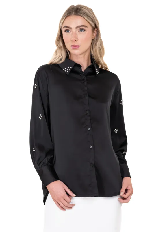 Camisa satín mangas brillos sold by Shasa