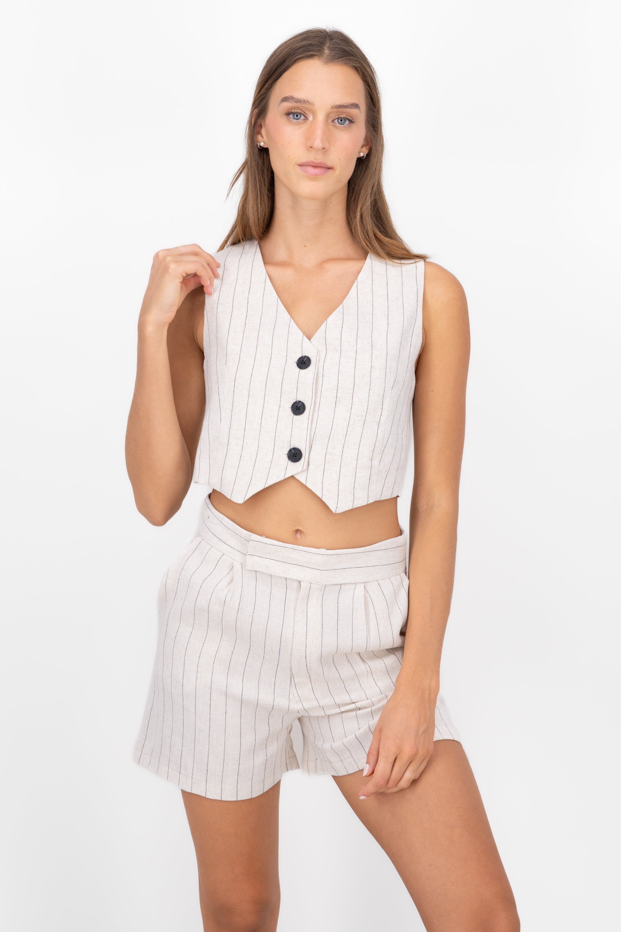 Chaleco lino rayas sold by Shasa