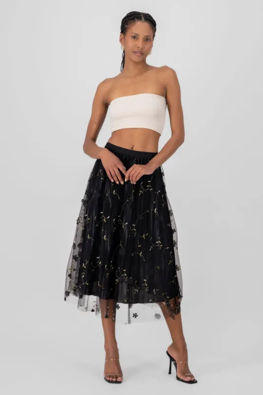 Falda midi mesh flores sold by Shasa