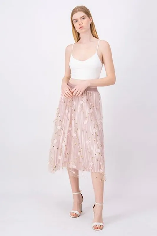 Falda midi mesh flores sold by Shasa