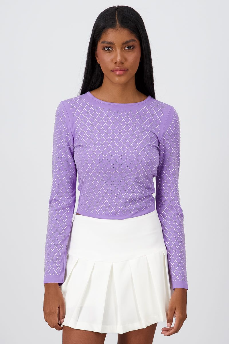 Top manga larga detalle brillos sold by Shasa