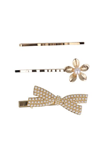 Set 3 pasadores metálicos perlas sold by Shasa