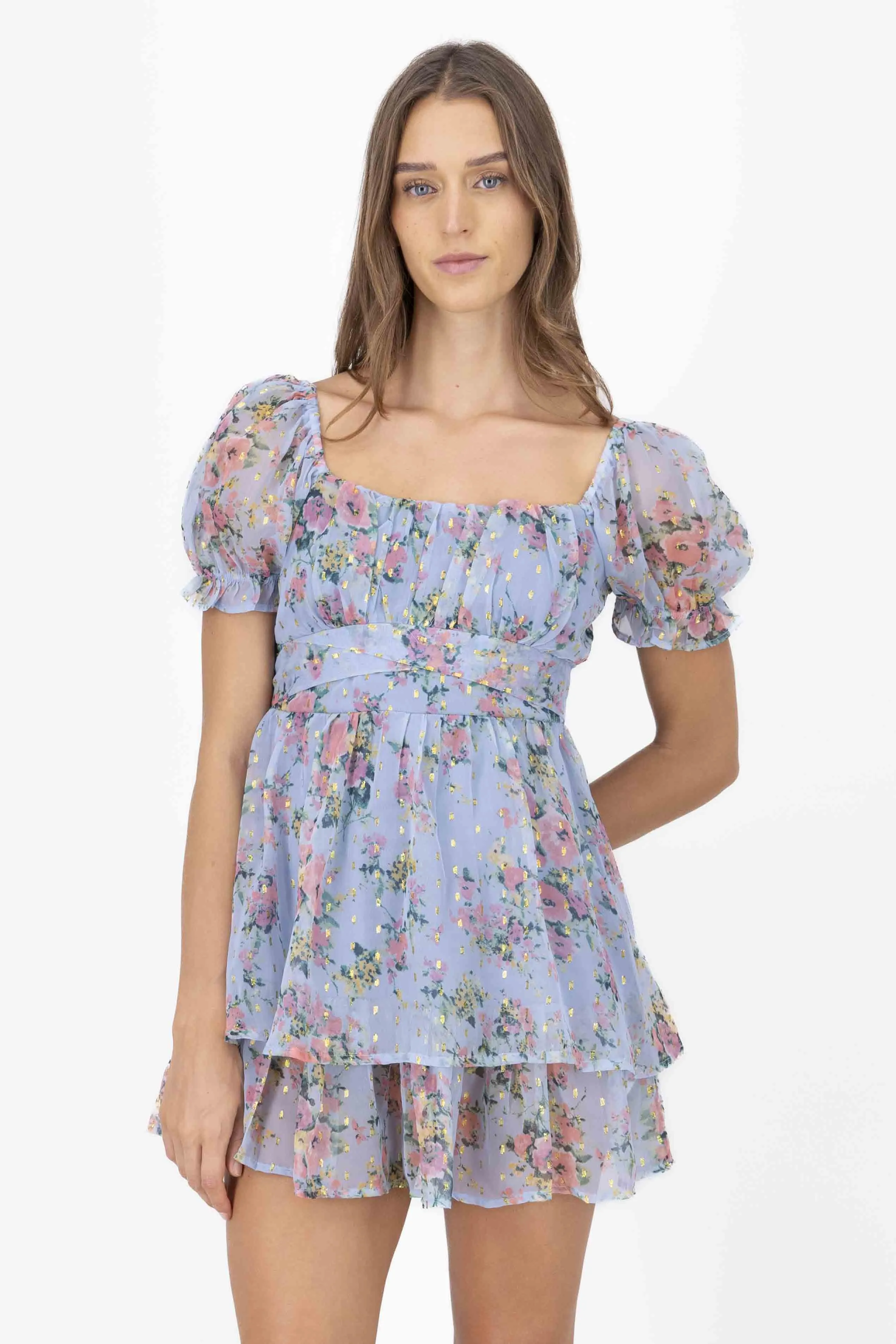 Vestido con estampado de flores y lurex de olanes sold by Shasa