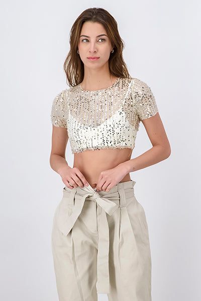 Top crop red lentejuelas sold by Shasa