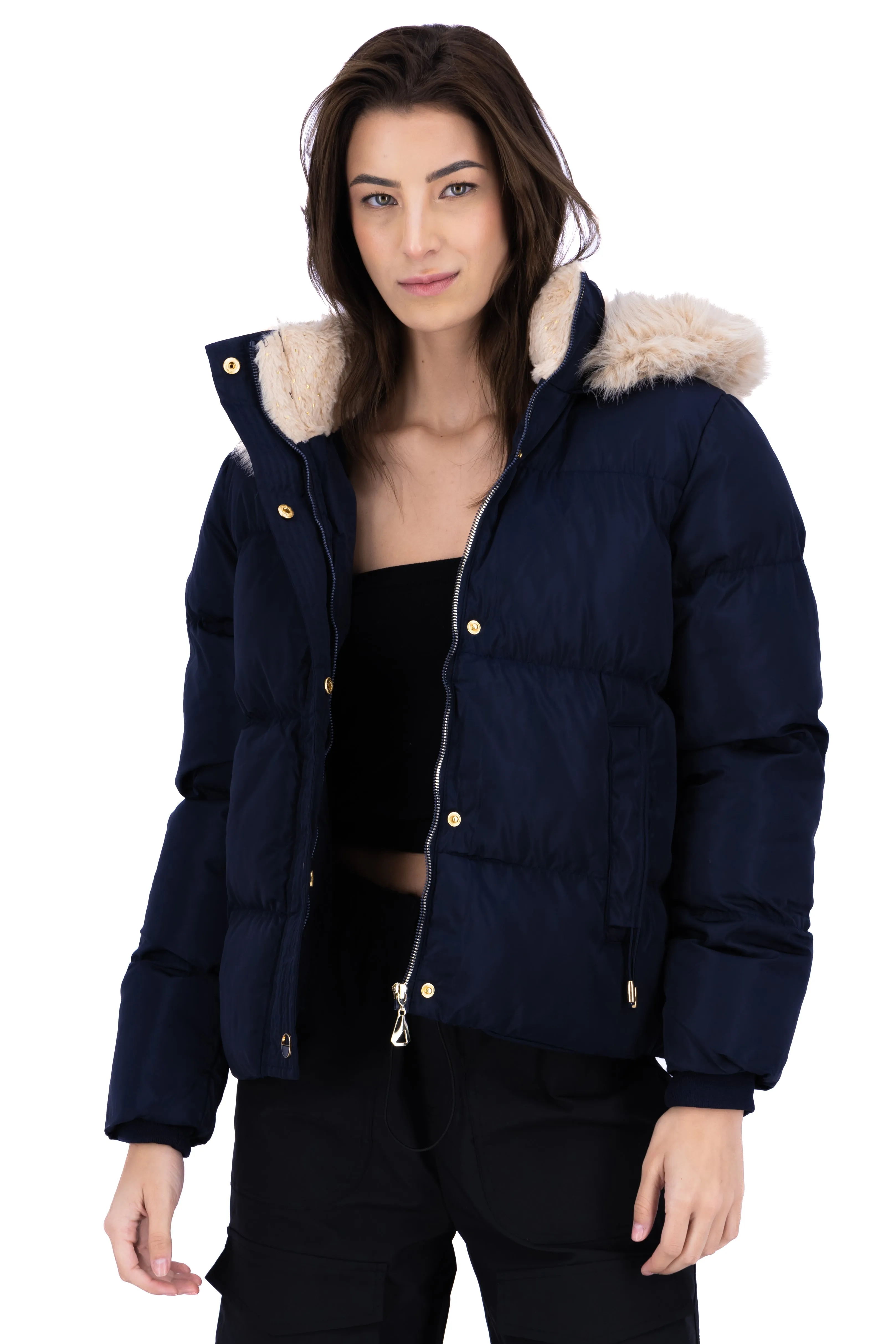 Chamarra puffer capucha peluche sold by Shasa