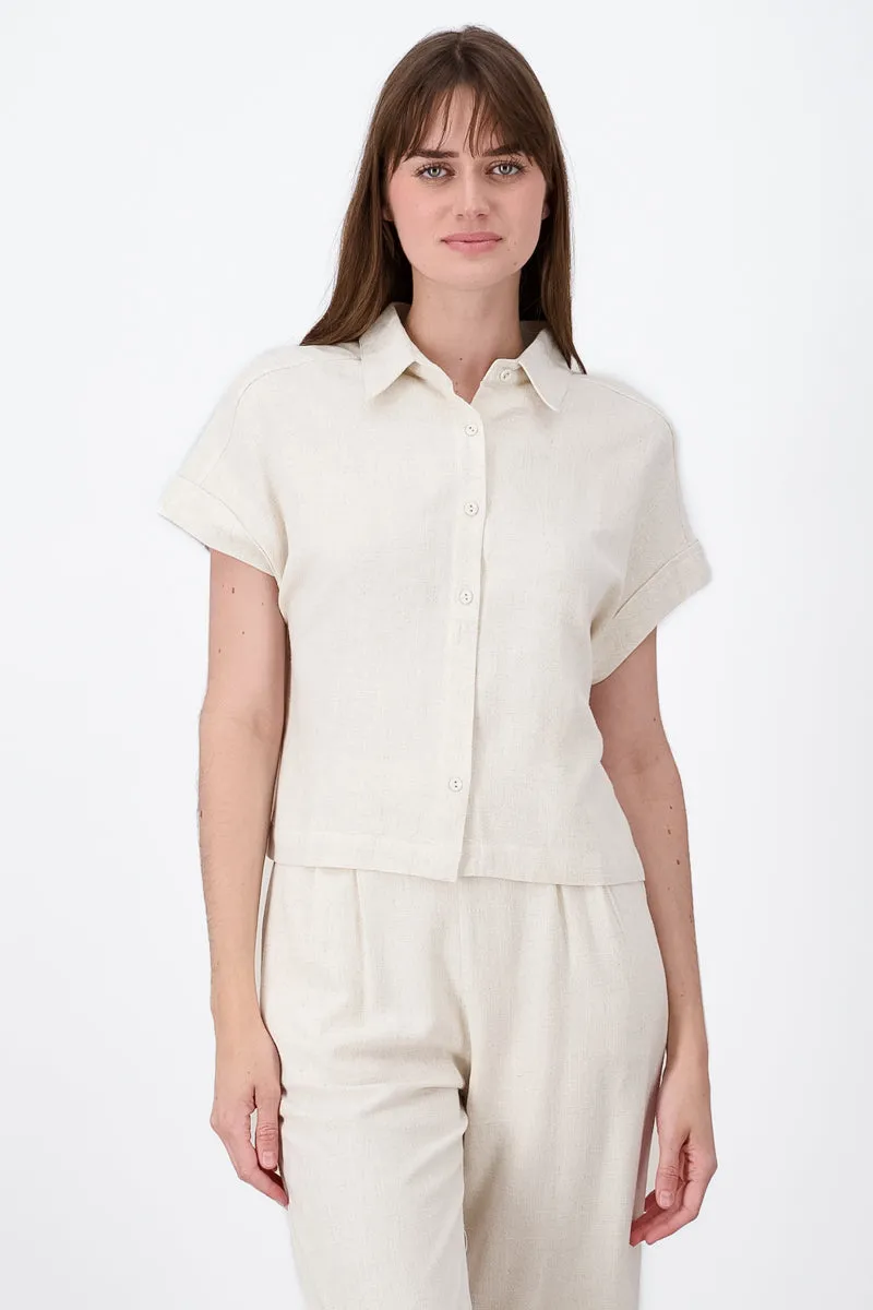 Camisa Crop Manga Corta Lino sold by Shasa