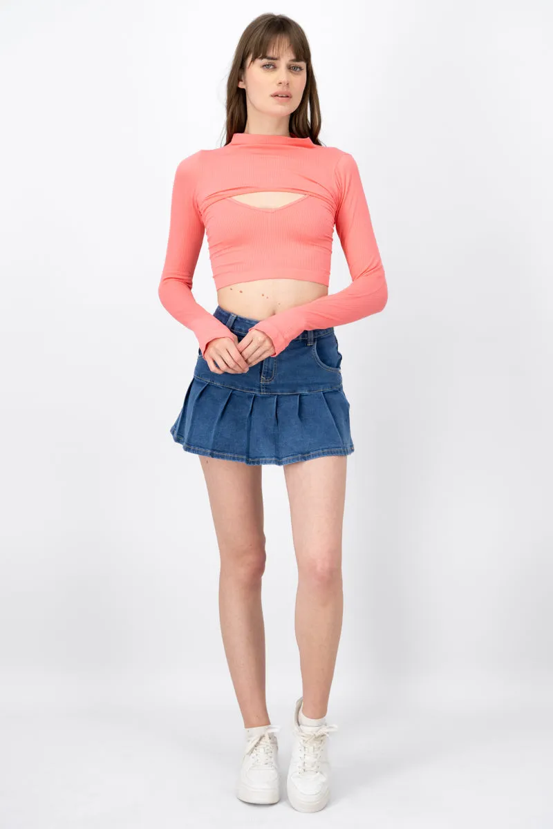 Falda mini tableada denim sold by Shasa