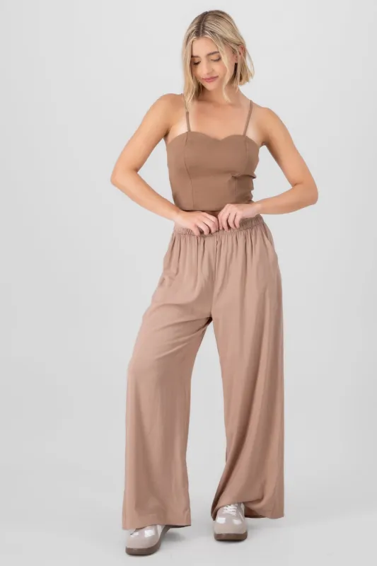 Pantalón Wide Leg Cintura Alta Fruncida sold by Shasa