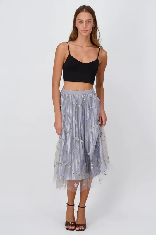 Falda midi mesh flores sold by Shasa