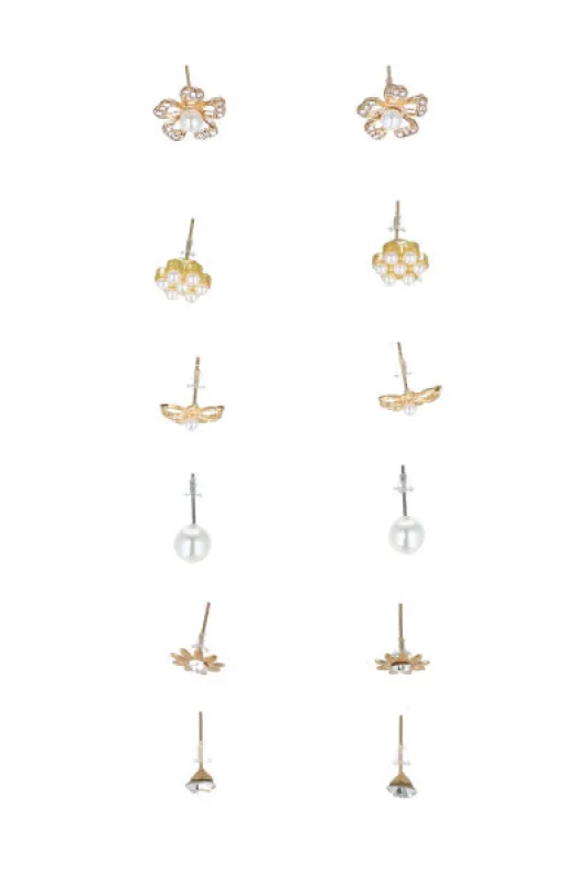 Set 6 aretes perlas mix sold by Shasa