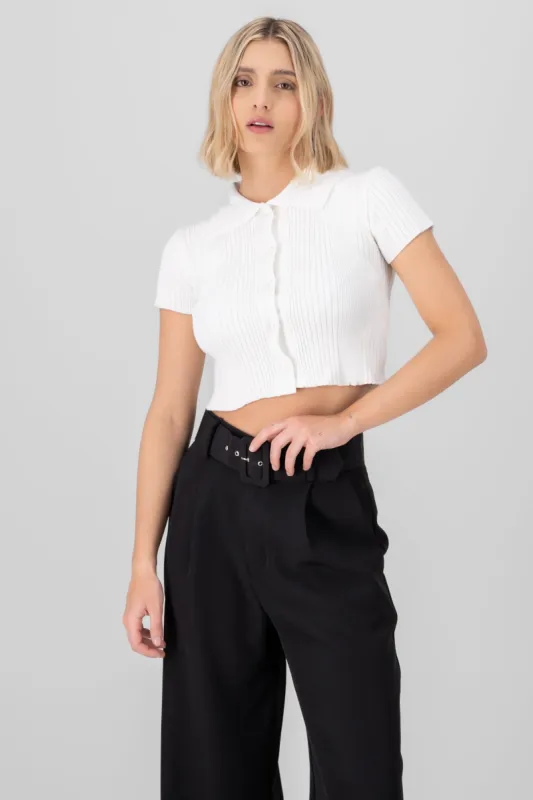 Top cuello polo tejido manga corta con botones sold by Shasa