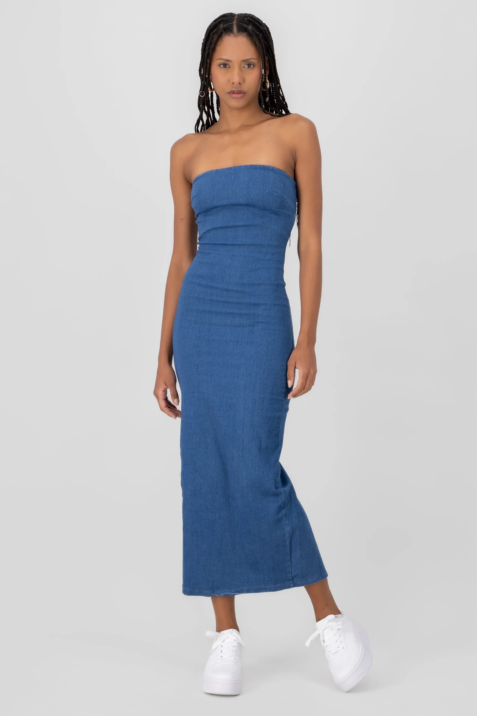 Vestido strapless de denim midi sold by Shasa