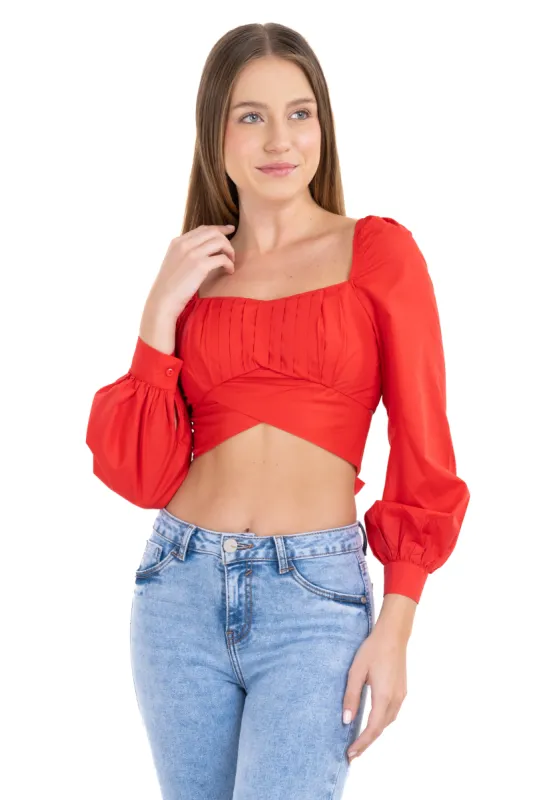 Blusa crop manga larga abullonada sold by Shasa