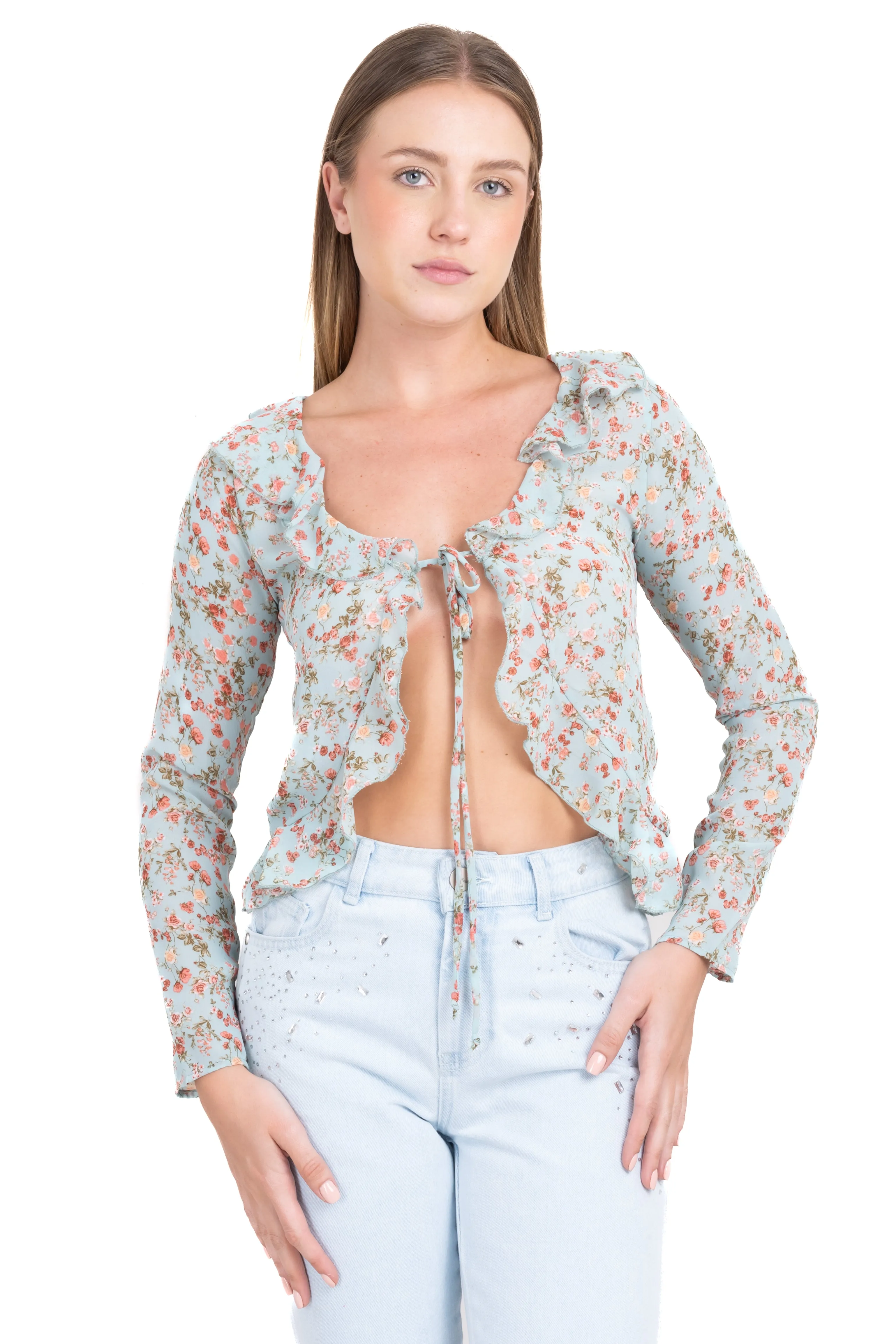 Blusa abierta escote olanes sold by Shasa