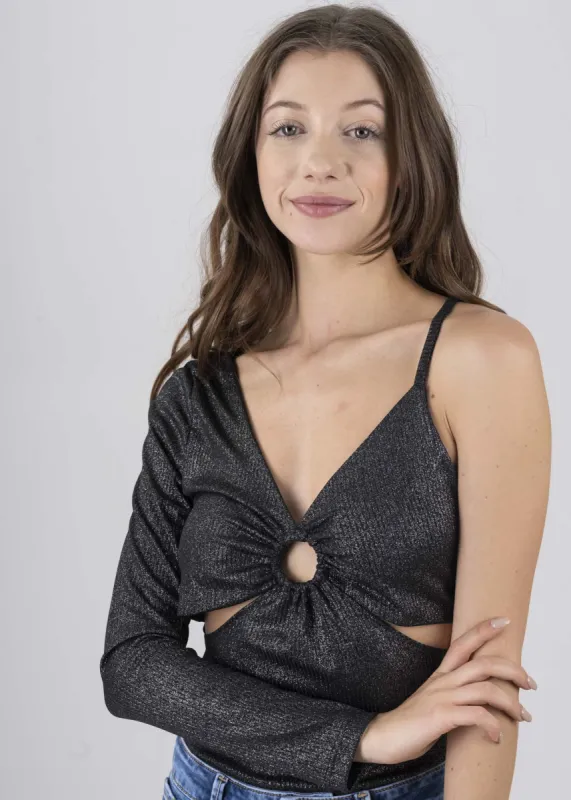 Bodysuit acanalado asimétrico brillos sold by Shasa