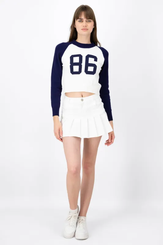 Falda mini tableada denim sold by Shasa