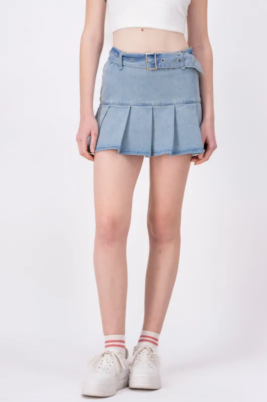 Falda Mini Denim Tableada sold by Shasa