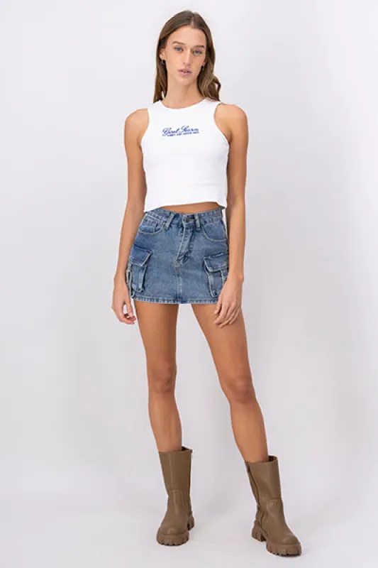 Falda mini denim cargo sold by Shasa