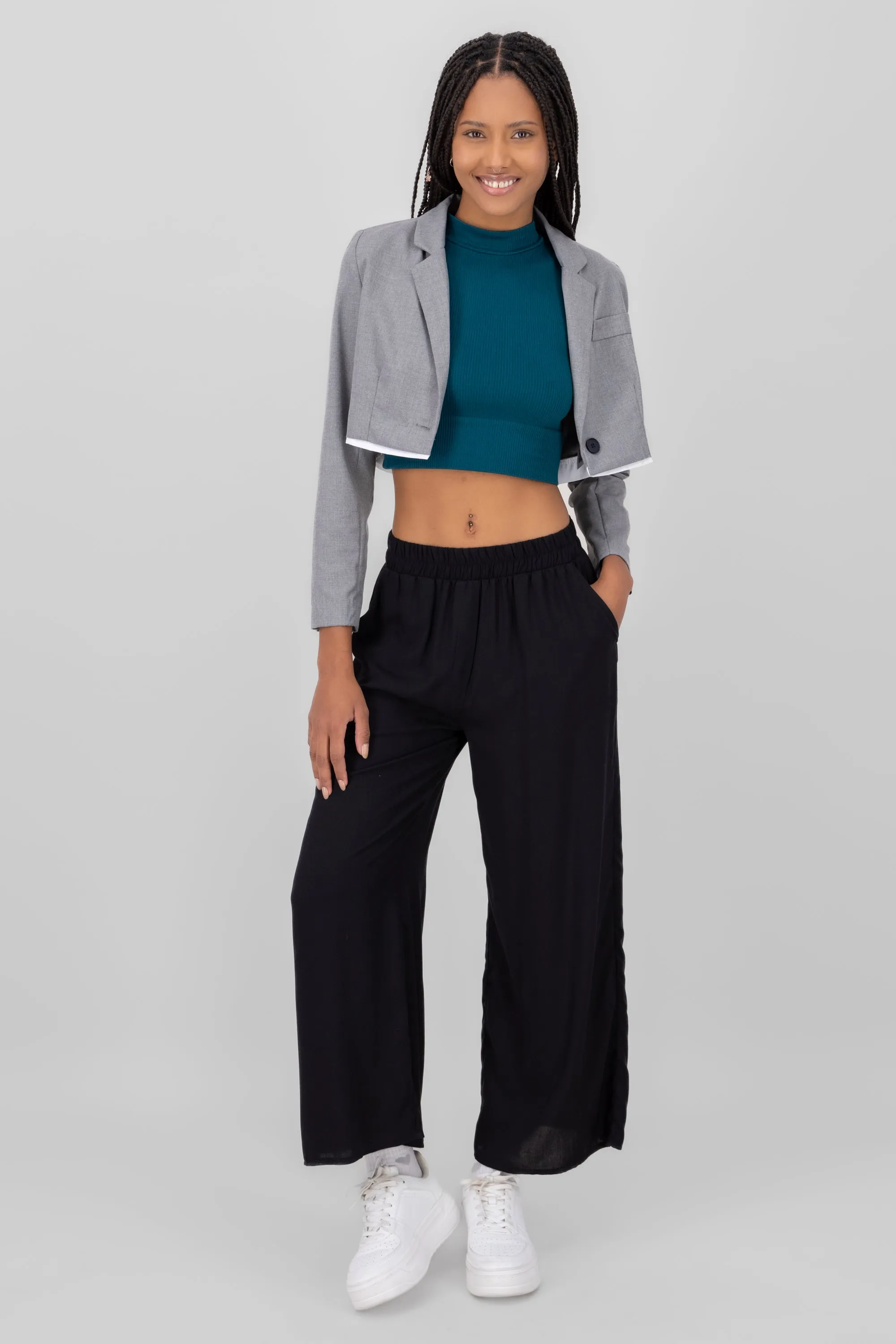 Pantalón Wide Leg Cintura Alta Fruncida sold by Shasa