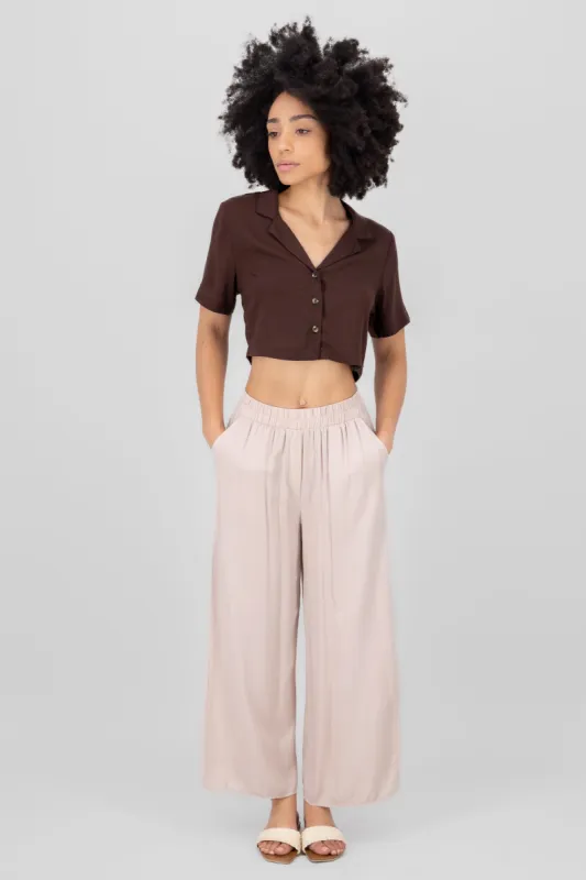 Pantalón Wide Leg Cintura Alta Fruncida sold by Shasa