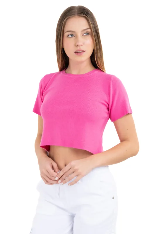 Top crop tejido manga corta sold by Shasa