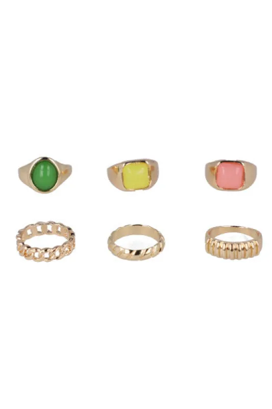 Set 6 anillos piedras multi diseños sold by Shasa