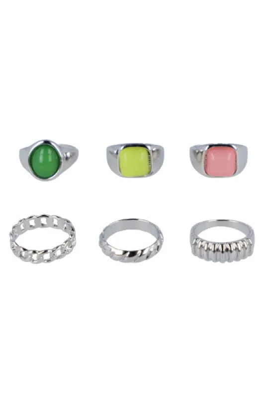 Set 6 anillos piedras multi diseños sold by Shasa