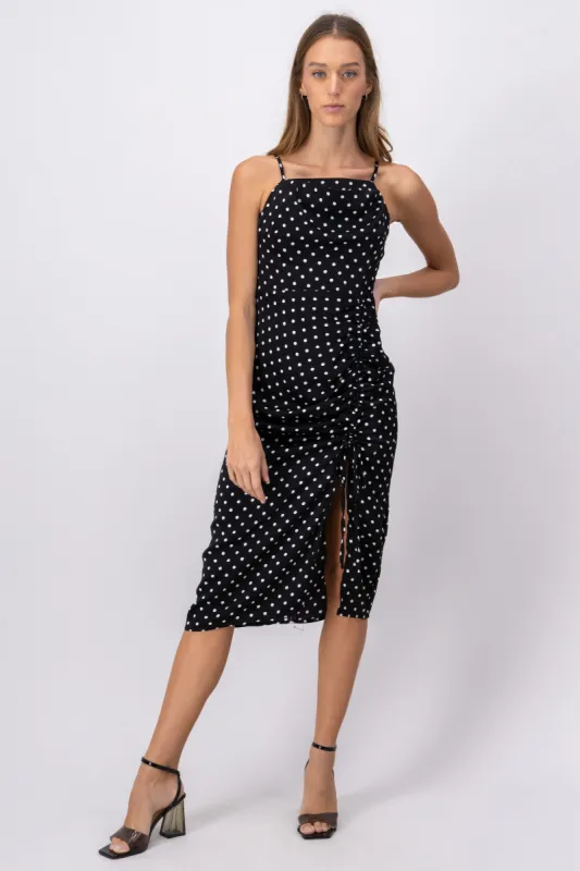 Vestido midi polka dots fruncido sold by Shasa