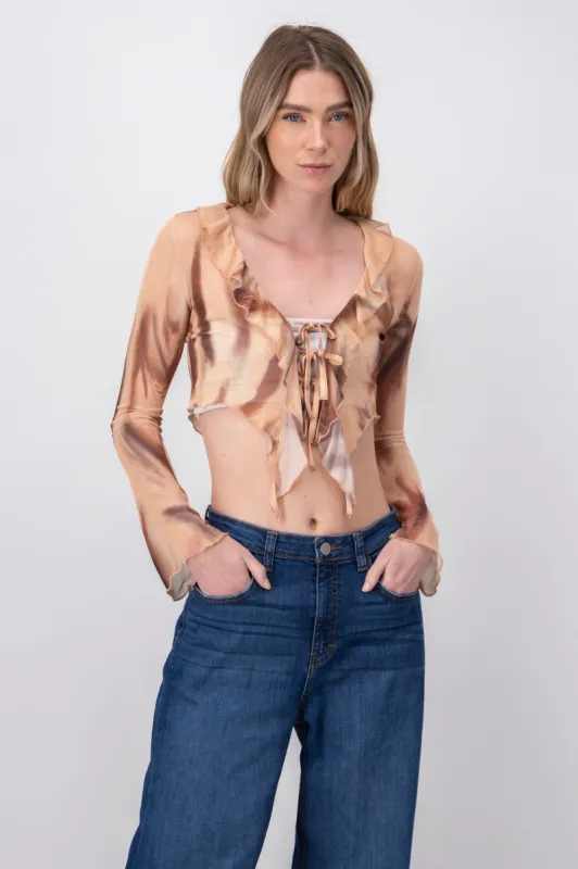 Top crop mesh manga campana sold by Shasa