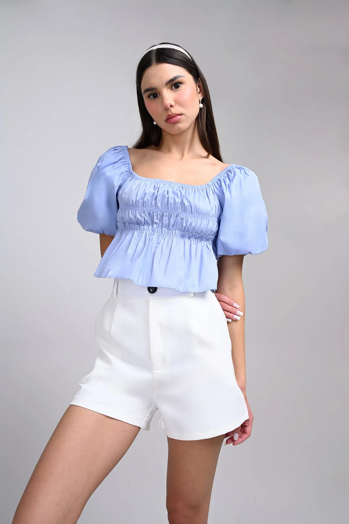 Top popelina manga corta abullonada sold by Shasa