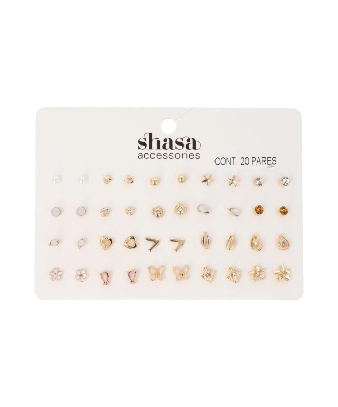 Set 20 Piezas Mini Aretes Flores sold by Shasa