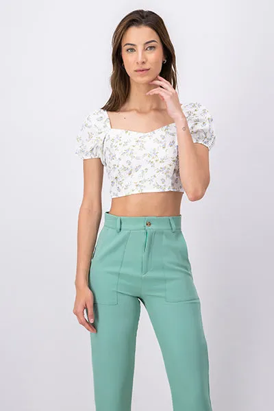 Top crop manga abullonada flores sold by Shasa product image thumbnail 5