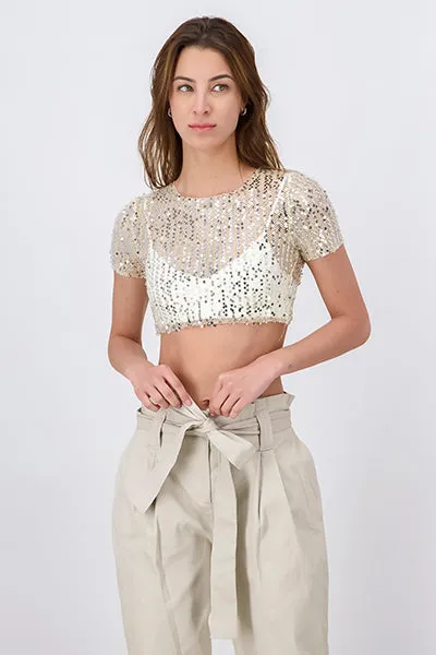 Top crop red lentejuelas sold by Shasa