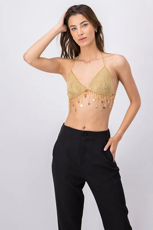 Bralette cadena flecos estrella sold by Shasa