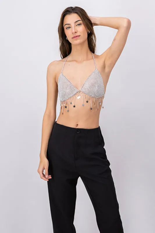 Bralette cadena flecos estrella sold by Shasa