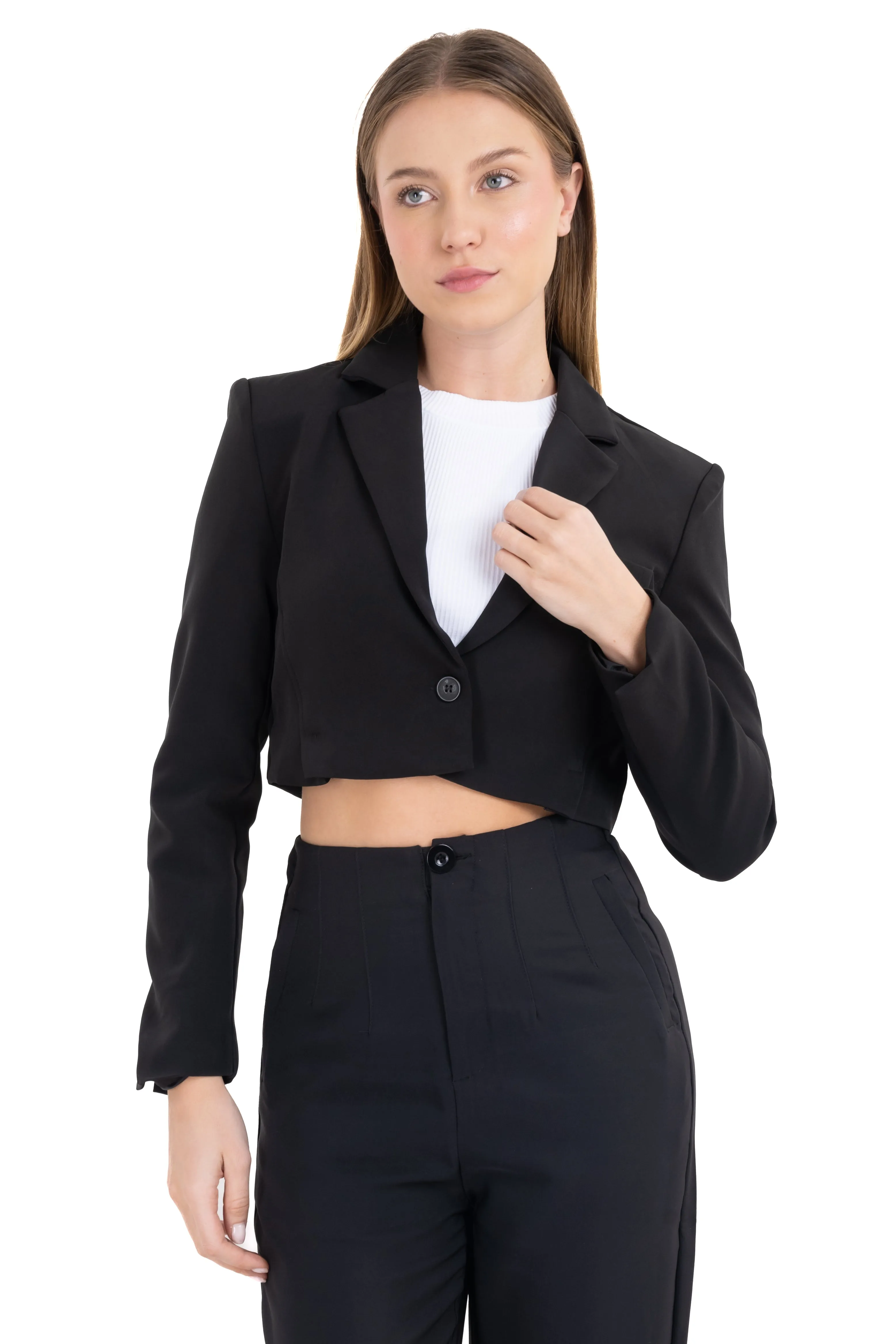 Saco crop cuello solapa sold by Shasa