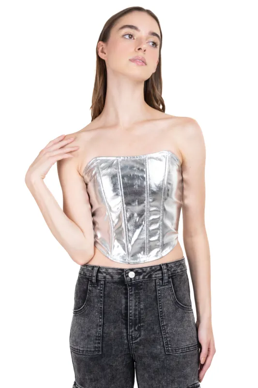 Top bustier efecto piel metálico sold by Shasa