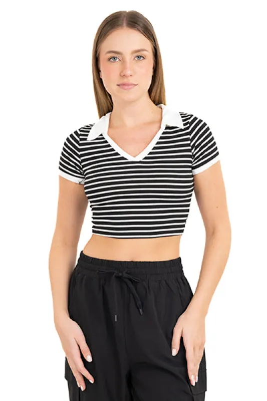 Top crop cuello polo rayas sold by Shasa