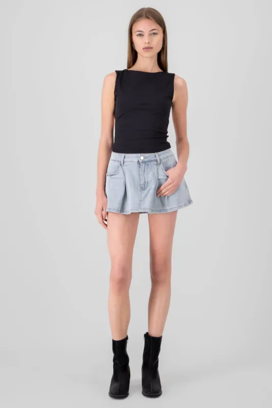 Minifalda tableada denim con short sold by Shasa