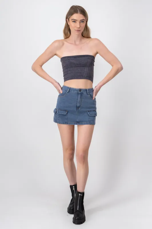 Falda mini denim bolsillos sold by Shasa