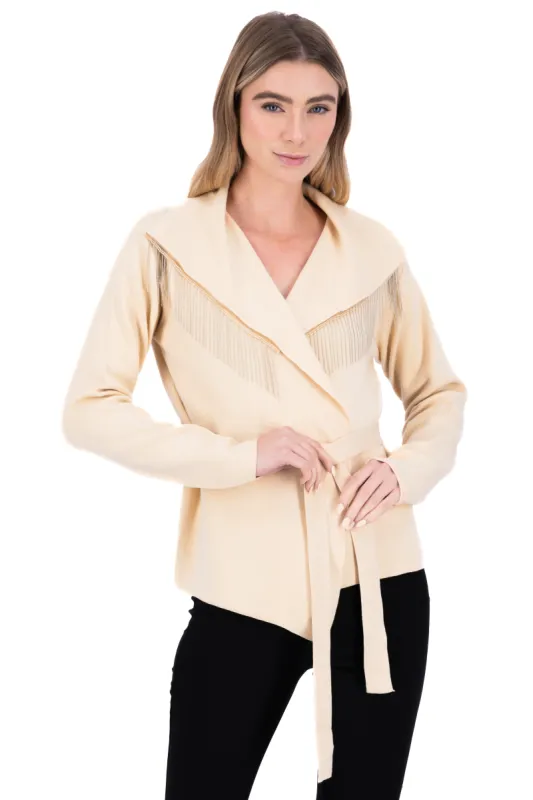 Cárdigan flecos brillos cinturón sold by Shasa