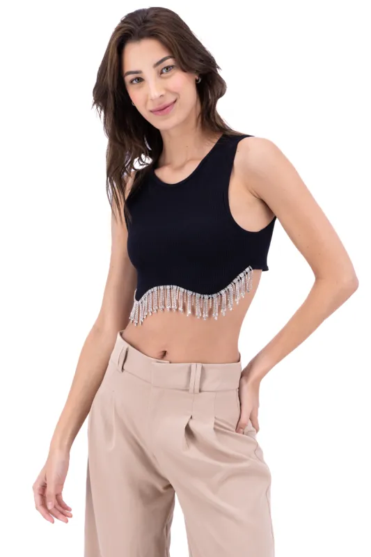 Top acanalado flecos brillo sold by Shasa