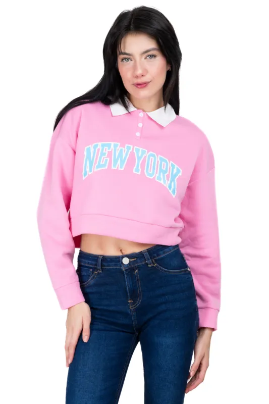 Sudadera crop cuello polo New York sold by Shasa